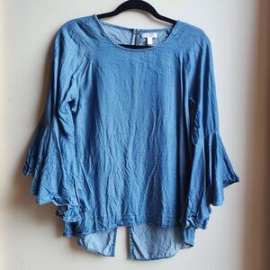 LC Lauren Conrad Denim Three Quarter Sleeve Blouse Size Small